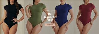 Women wearing Pinsy Shapewear Crew Neck Tee Butter Sculpt Seamless Shapewear Bodysuit
