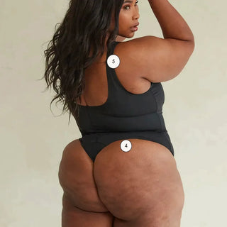 Plus size model wearing Pinsy Shapewear Black Scoop Neck Shapewear Bodysuit