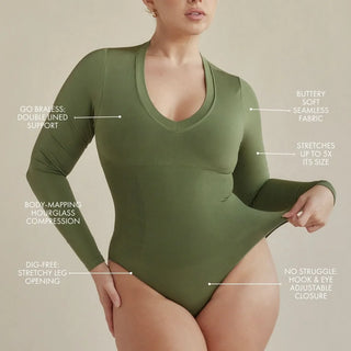Long Sleeve V Neck Butter Sculpt® Seamless Shapewear Bodysuit