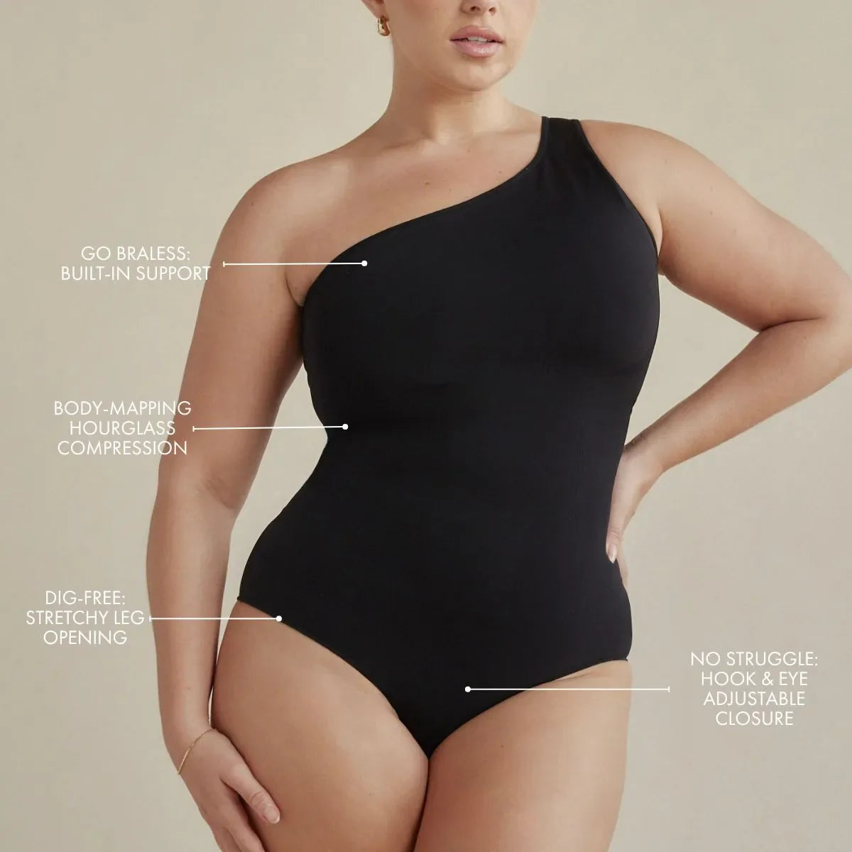One Shoulder Butter Sculpt Seamless Shapewear Bodysuit Black / Regular / L One Shoulder Butter Sculpt Seamless Shapewear Bodysuit Black / Regular / L
