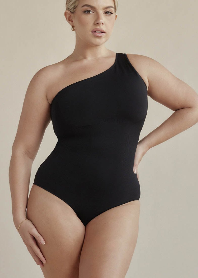 one shoulder dress shapewear One Shoulder Butter Sculpt Seamless Shapewear Bodysuit Black / Regular / L