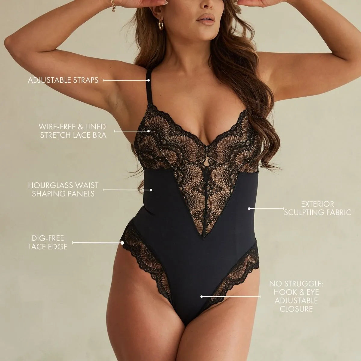 Pinsy Shapewear Sculpting Lace Shapewear Bodysuit Black