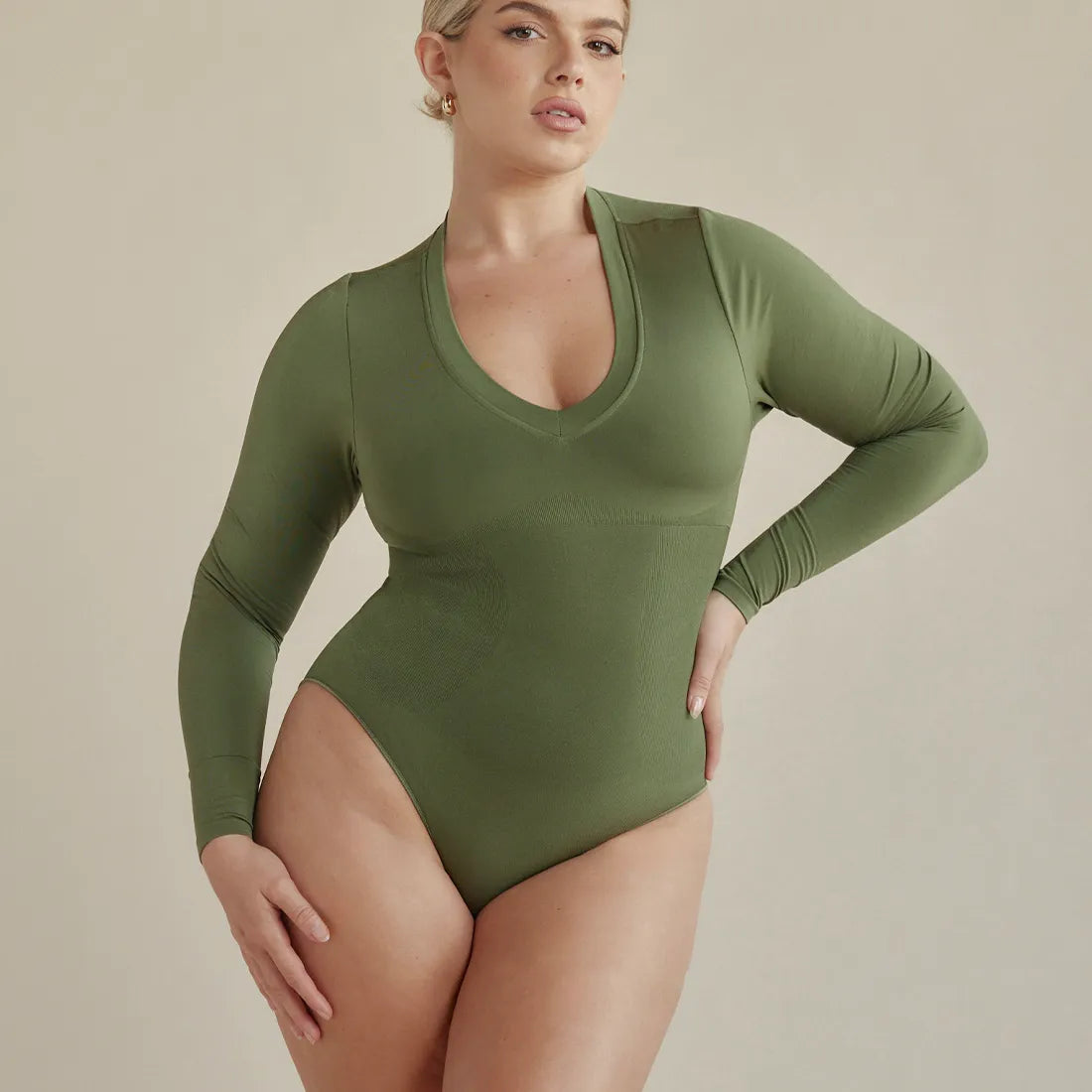 Green Comfortable Seamless Basic BODYSUIT for Every Day Soft