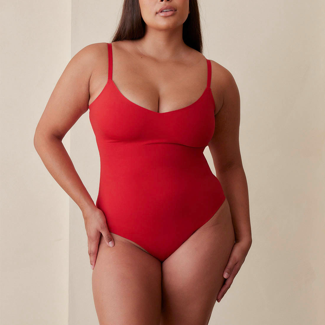 Women's Shapewear Bodysuit Tummy Control Body Suit Full Body Shaper, Deep V  Neck Ribbed Knit Butt Lifter Shapewear (Color : Red, Size : X-Large)