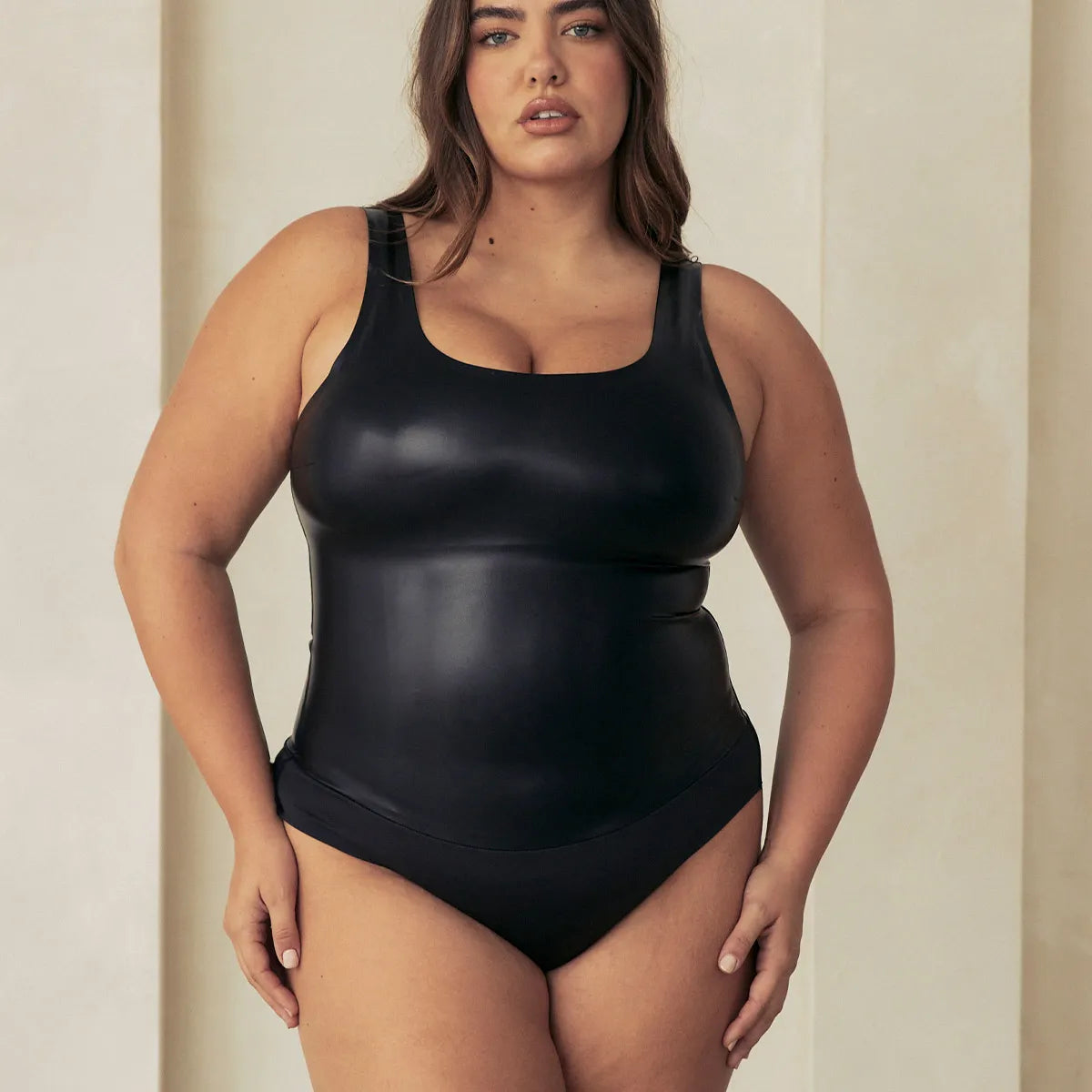 Faux Leather Sexy Tummy Control Bodysuit – Peachy Shapewear