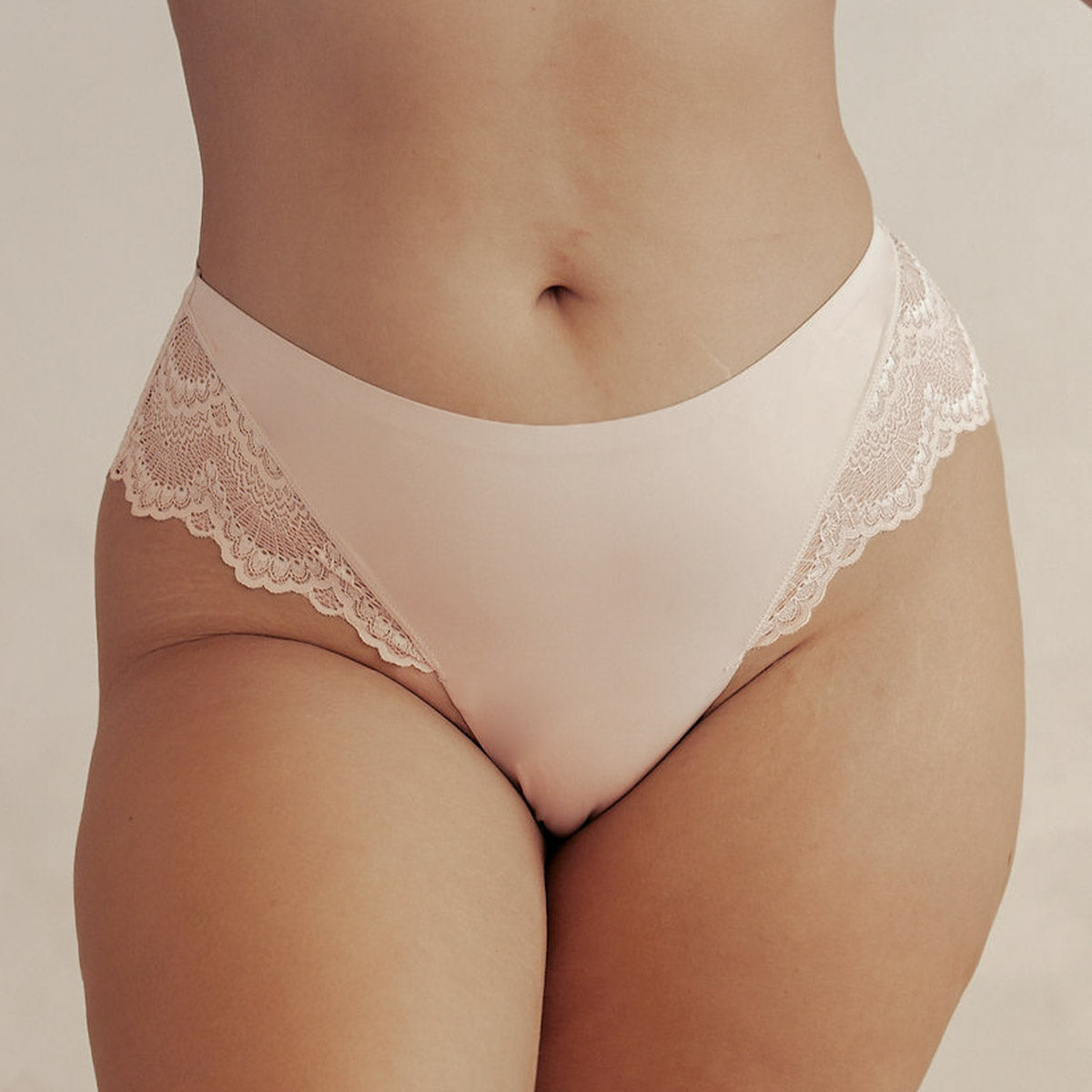 Pinsy Shapewear  Mid-Waist Smoothing Lace Hipster Panty Beige