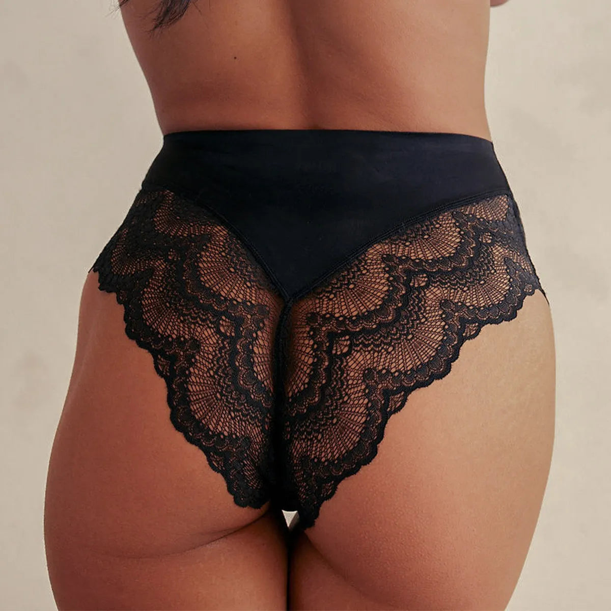 rygai Lace Trim Seamless Hip Lift Deep Crotch Women Panties High Waist  Ribbed Basic Briefs for Inside Wear,Black XL 